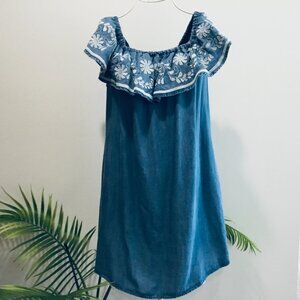 Chelsea & Theodore Denim Embroidered Dress - Medium